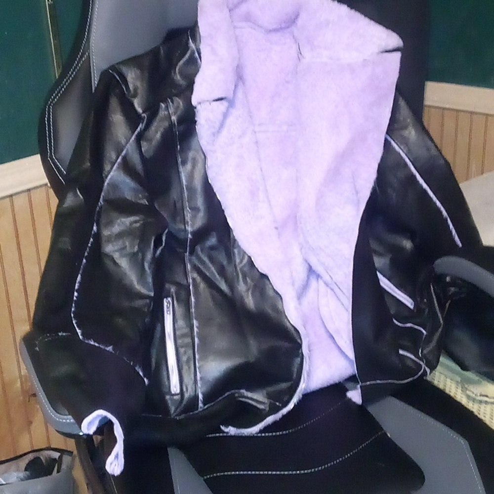 Size 2X Black with purple lining pu and polyester coat by Shein